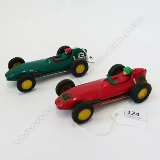 TWO TRI-ANG SCALEXTRIC LOTUS CARS - 1 GREEN / 1 RED